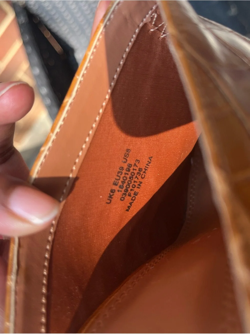 ASOS Croc-Embossed Platform Mule Heels in Cognac